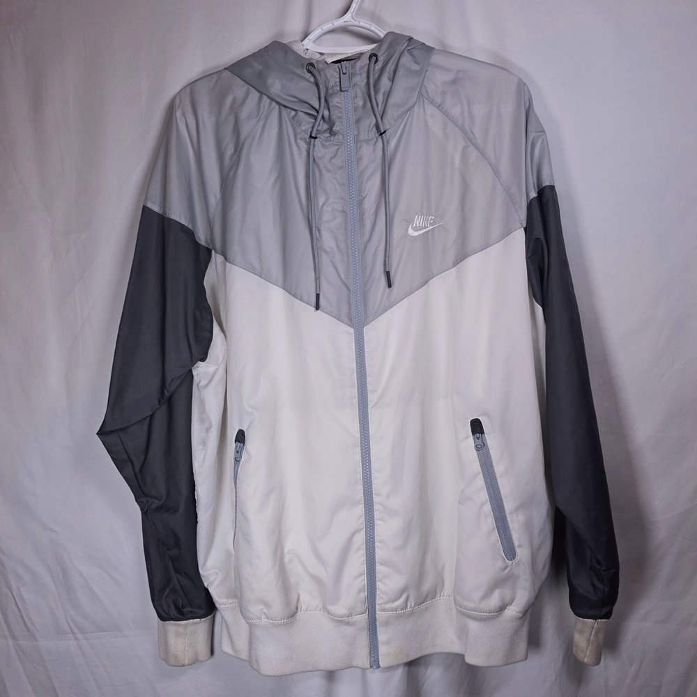 Nike Windrunner Hooded Windbreaker Jacket Mens Large White Grey AR2191-100